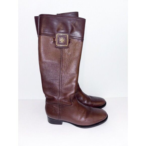 Tory Burch Julian Tall Brown Pebbled Leather Boots Women’s 7M-FINAL MARKDOWN - Picture 1 of 16